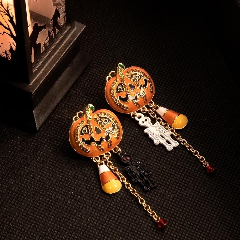 Halloween Pumpkin Earrings - Orange and Black